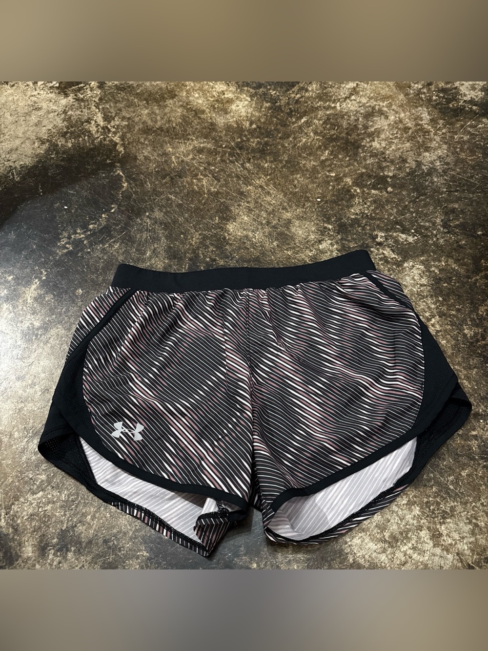 Under Armour Black Athletic Shorts with Pink and White Stripe Detail
